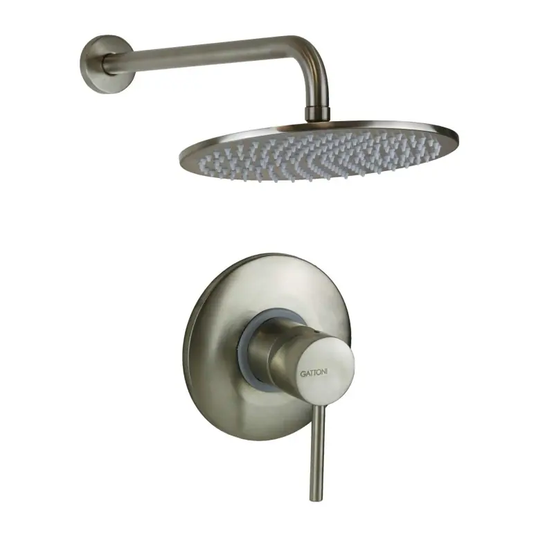 Ensemble de douche en acier brossé complet avec pomme de douche et bras de douche Gattoni Easy 1491/PDNS