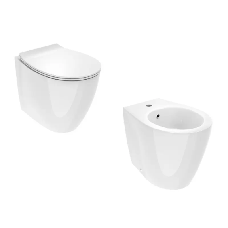 Paire de sanitaires au sol en blanc brillant d‘une profondeur de 52 cm Ercos Kite KITKITEBI1