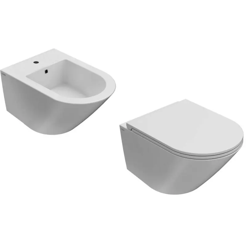 Kit bidet suspendu et wc sans rebord 52x36 cm blanc brillant Globo Forty3 KITFORTY4BI