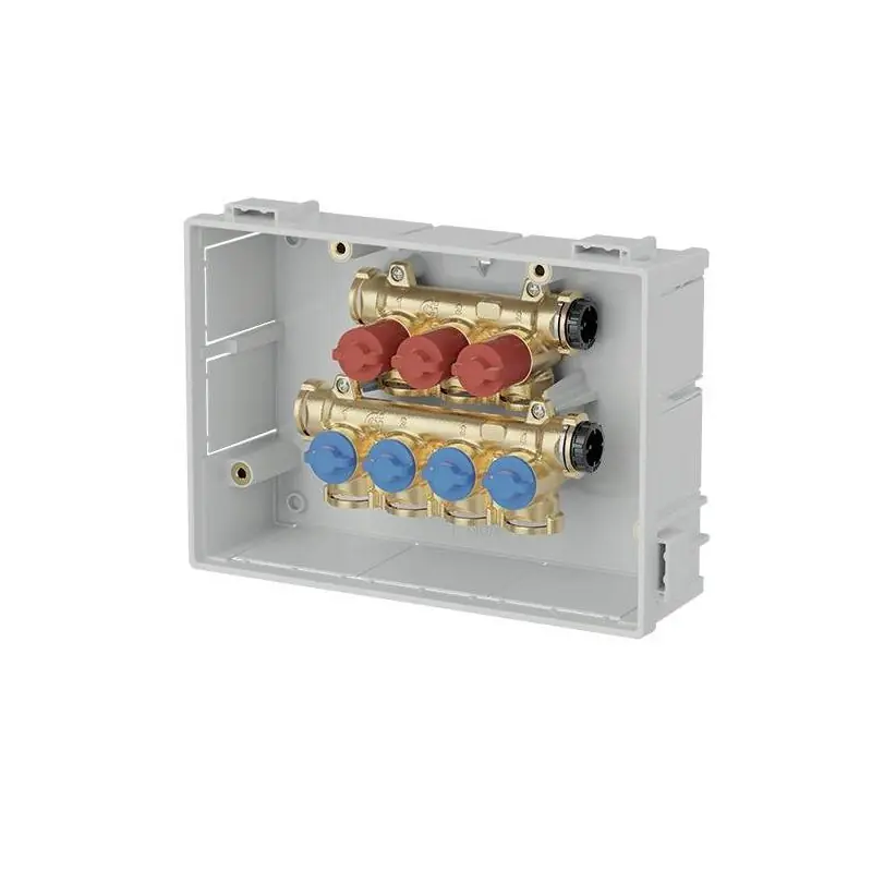 Collecteurs de distribution d’eau sanitaire pré-assemblés en coffret avec vannes d’arrêt individuelles Caleffi 359