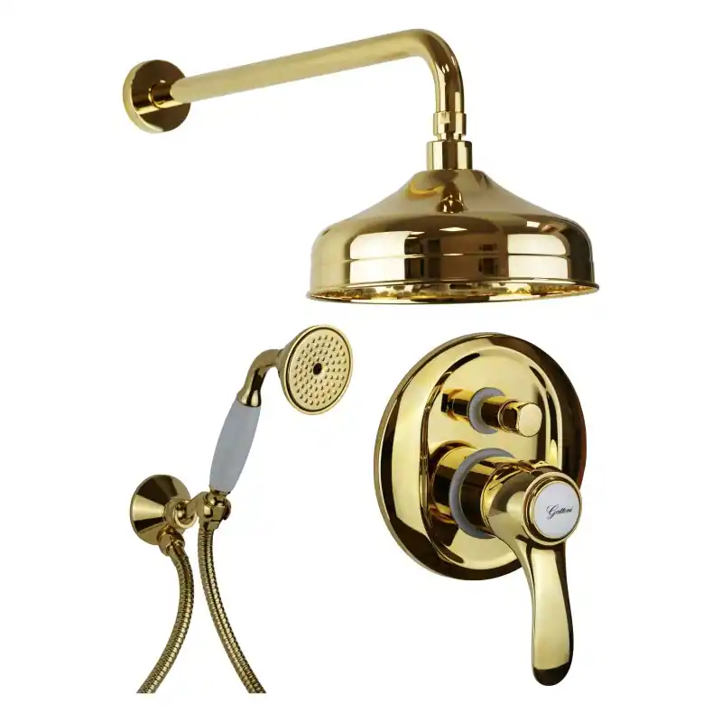 Ensemble de douche de couleur or avec mitigeur à encastrer avec 2 sorties Gattoni Antigua 3490/PDD0