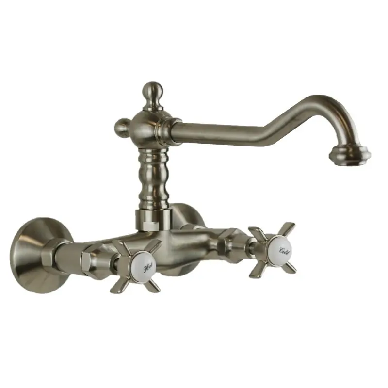 Robinet de cuisine à bec haut nickel ancien Gattoni London 1706117NS