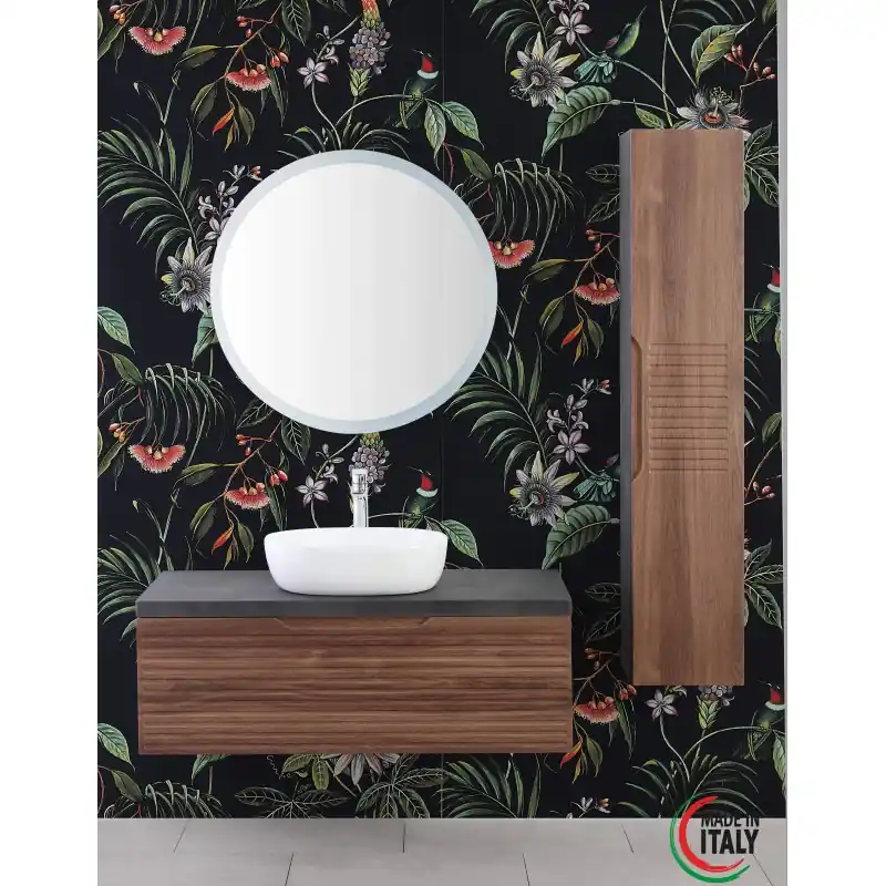 Meuble de salle de bain suspendu, 110 cm couleur noyer et béton Feridras Ravello 806002