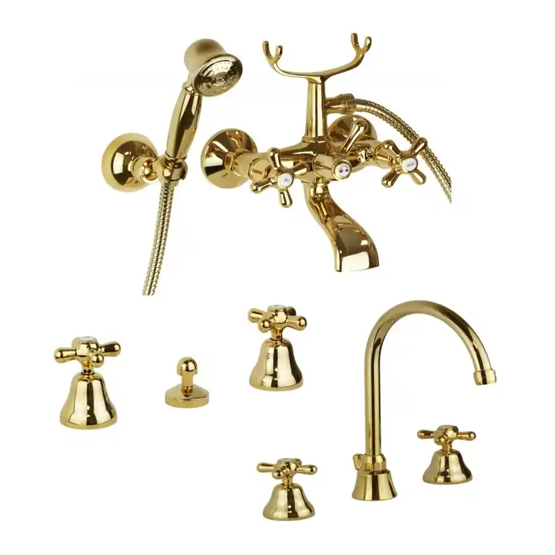 Ensemble de salle de bain complet en or brillant Gattoni Rubinetterie Calypso KITCALY2DO