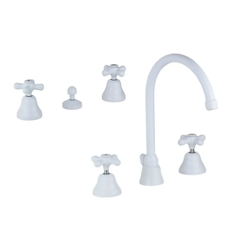 Kit rubinetti a tre fori in ottone colore bianco lucido Gattoni Rubinetterie KITCALY1BI
