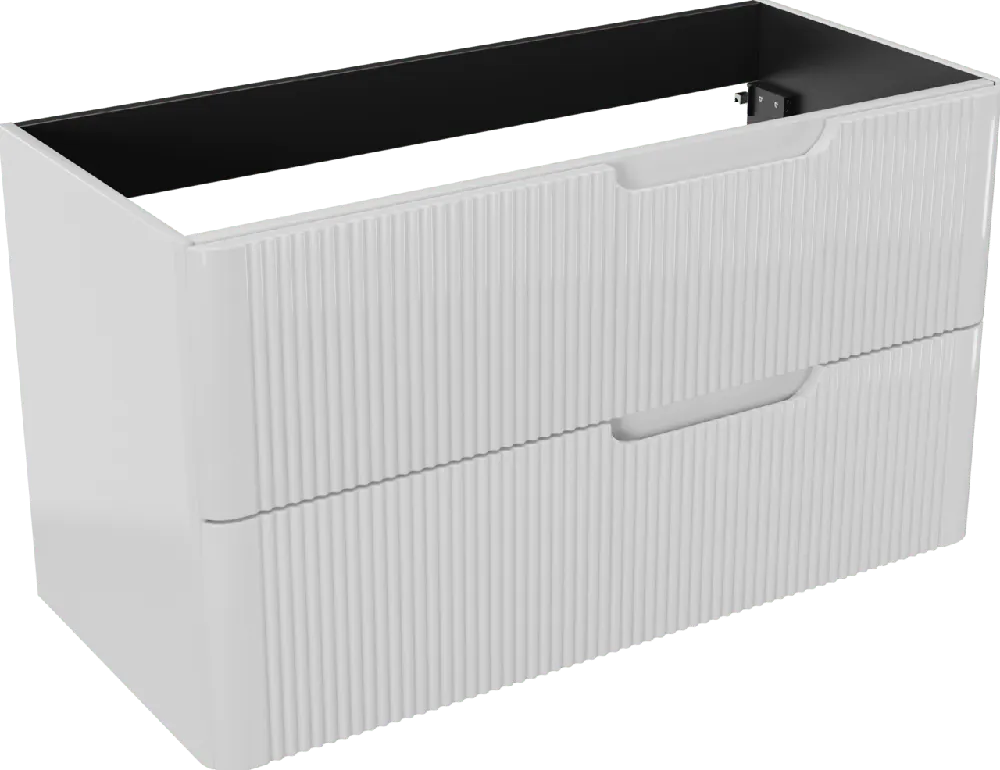 Linie Curvo meuble sous-vasque suspendu 100 x 46 cm Blanc Brillant 2 tiroirs Nervure sym. vert.