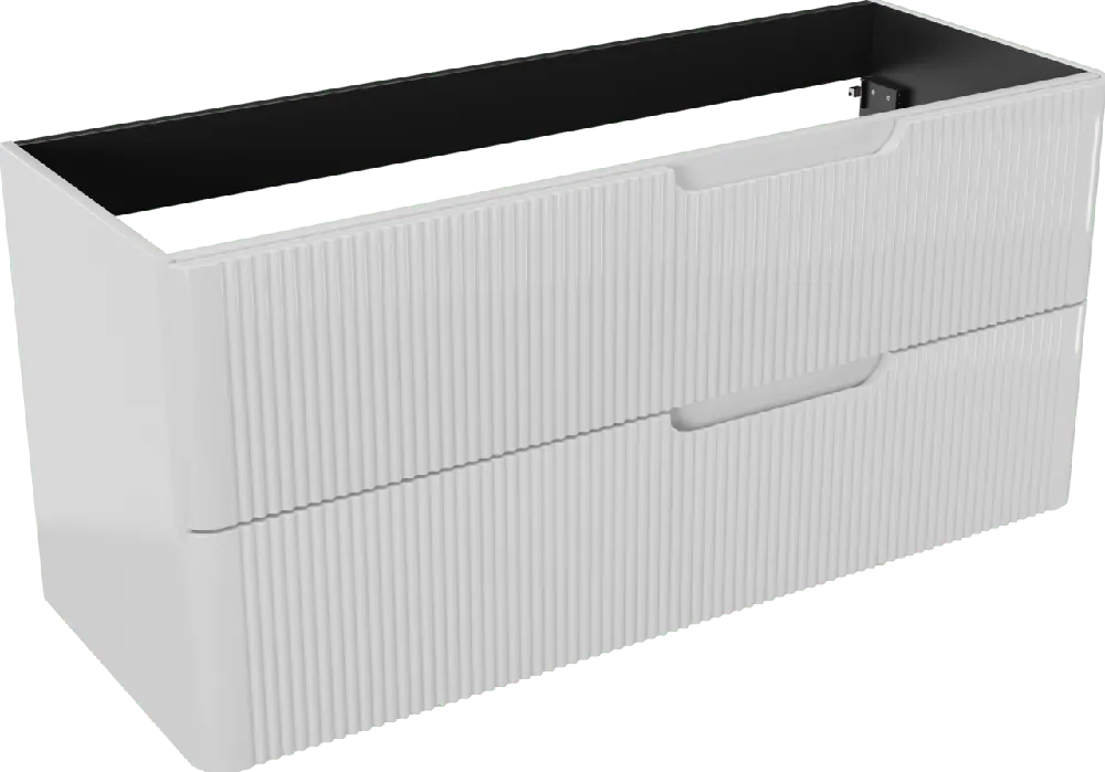 Linie Curvo meuble sous-vasque suspendu 120 x 46 cm Blanc Brillant 2 tiroirs Nervure sym. vert.