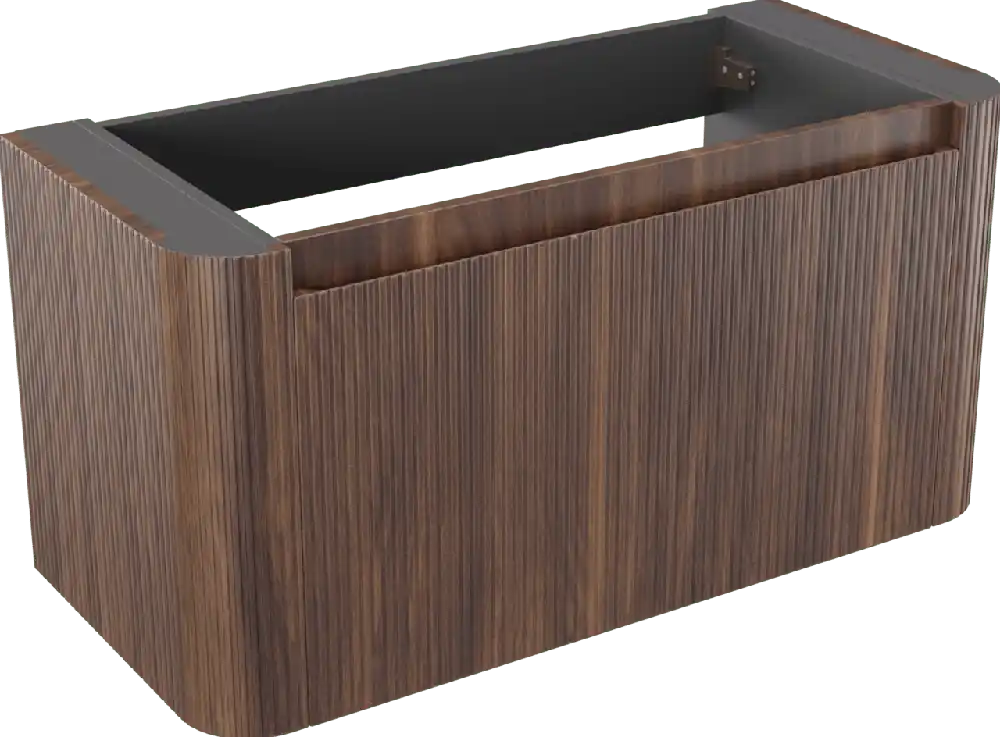 Storke Soft meuble sous-vasque suspendu 100 x 46 cm Noyer 2 tiroirs Nervure sym. vert.