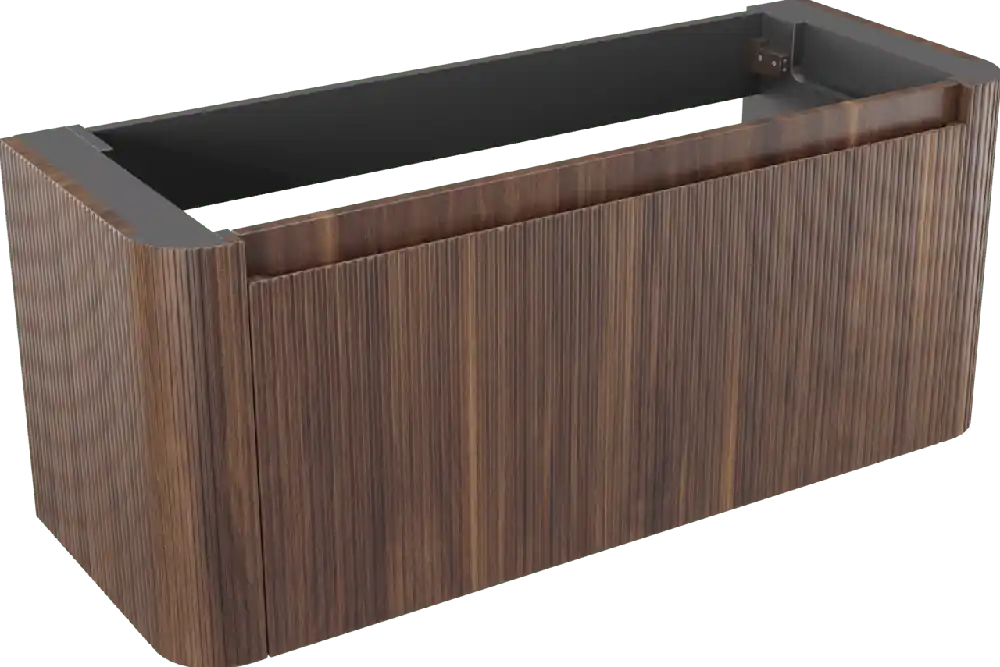 Storke Soft meuble sous-vasque suspendu 120 x 46 cm Noyer 2 tiroirs Nervure sym. vert.
