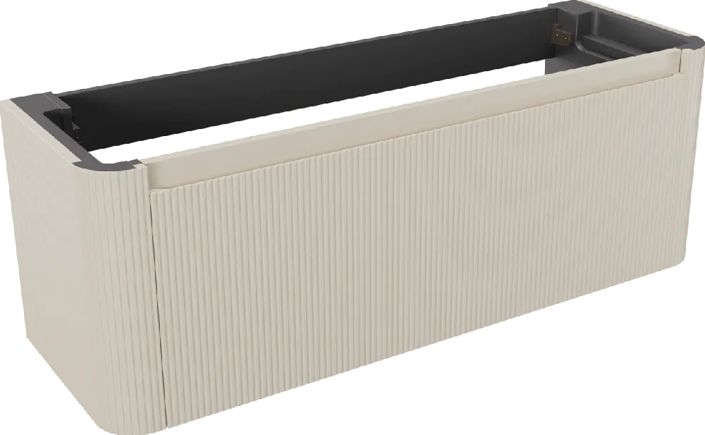 Storke Soft meuble sous-vasque suspendu 140 x 46 cm Sand mat 2 tiroirs Nervure sym. vert.