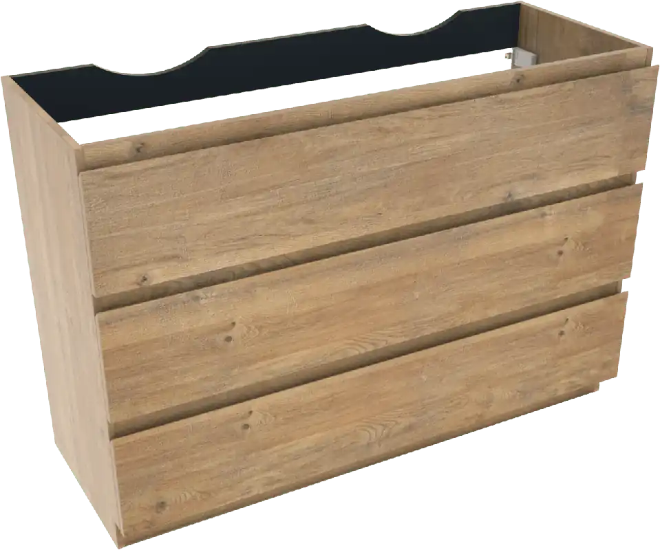 Linie Lado meuble sous-vasque a poser 120 x 46 cm chêne naturel 3 tiroirs 2 découpés de siphon