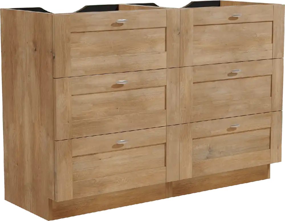 Linie Classo meuble sous-vasque a poser 120 x 46 cm chêne naturel 6 tiroirs 2 découpés de siphon
