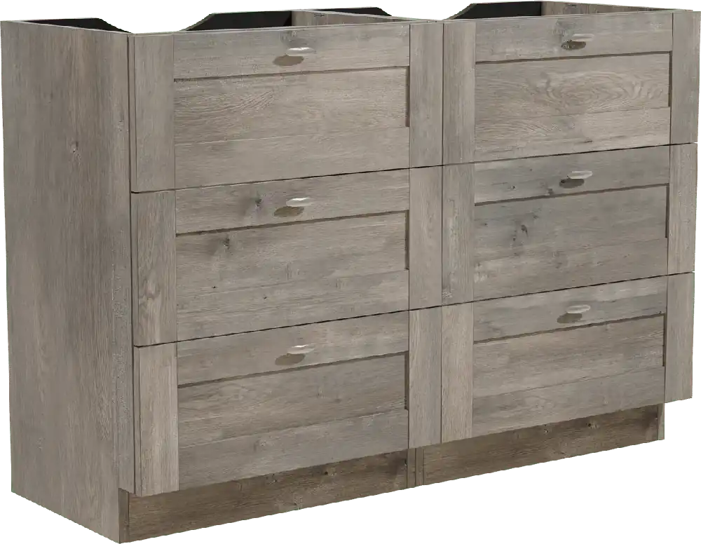 Linie Classo meuble sous-vasque a poser 120 x 46 cm chêne gris 6 tiroirs 2 découpés de siphon