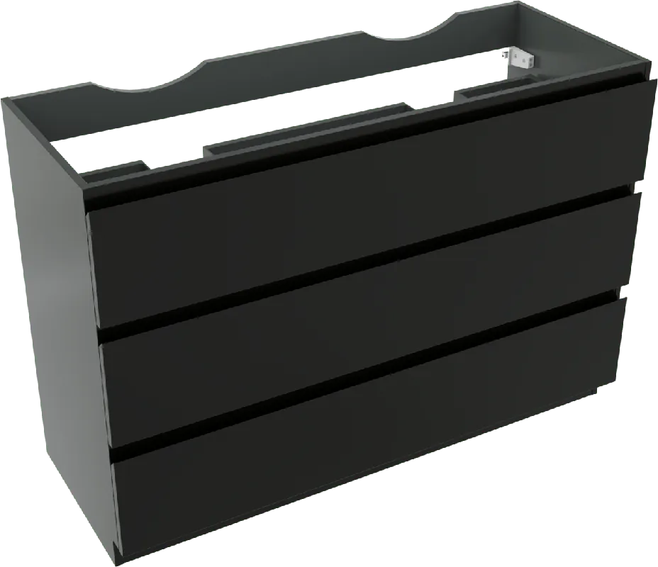 Linie Lado meuble sous-vasque a poser 120 x 46 cm Noir Mat 3 tiroirs 2 découpés de siphon