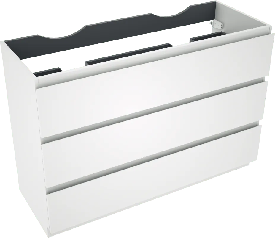 Linie Lado meuble sous-vasque a poser 120 x 46 cm blanc mat 3 tiroirs 2 découpés de siphon