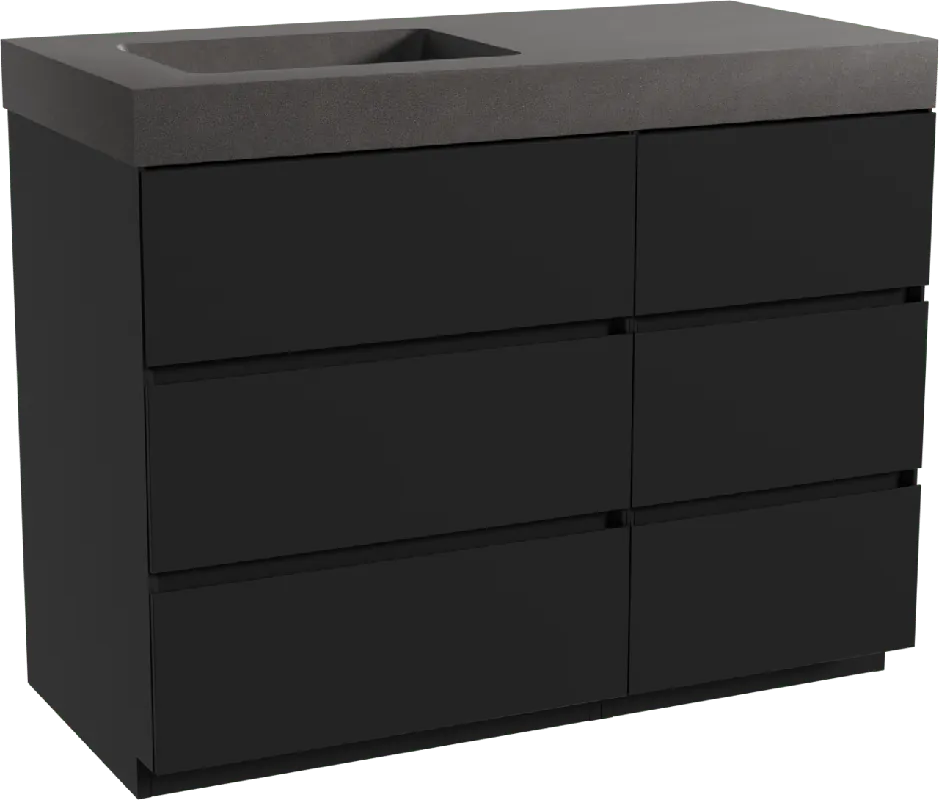 Storke Edge meuble salle de bains à poser 110 x 52 cm noir mat avec Scuro High plan vasque asymétrique à gauche en quartz noir mat