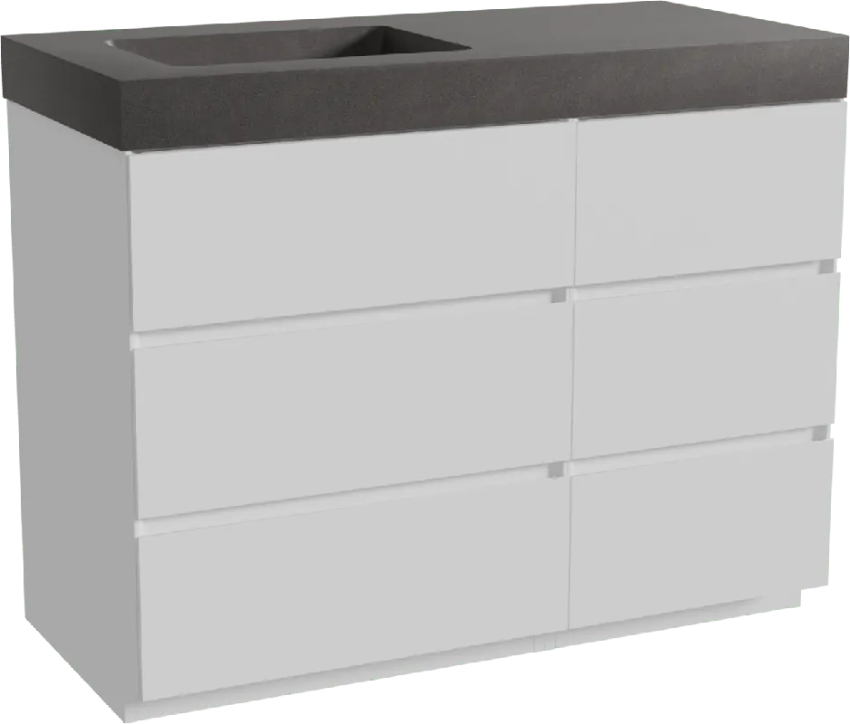 Storke Edge meuble salle de bains à poser 110 x 52 cm blanc mat avec Scuro High plan vasque asymétrique à gauche en quartz noir mat