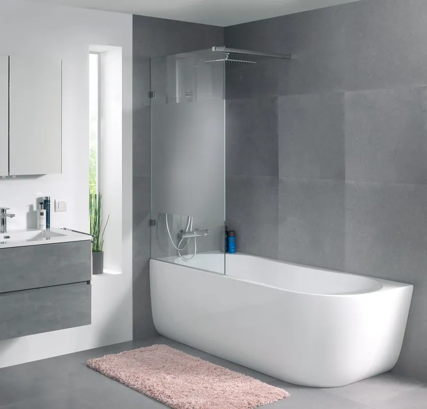 Luca Varess Solid pare-baignoire simple 80 cm verre transparent avec bande mate profil chrome brillant