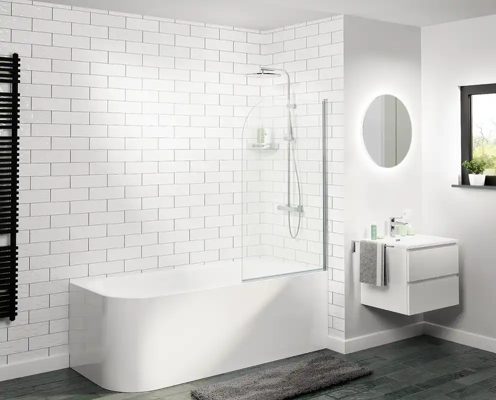 Linie Milos paroi de bain seule 85 cm avec profilé chrome brillant