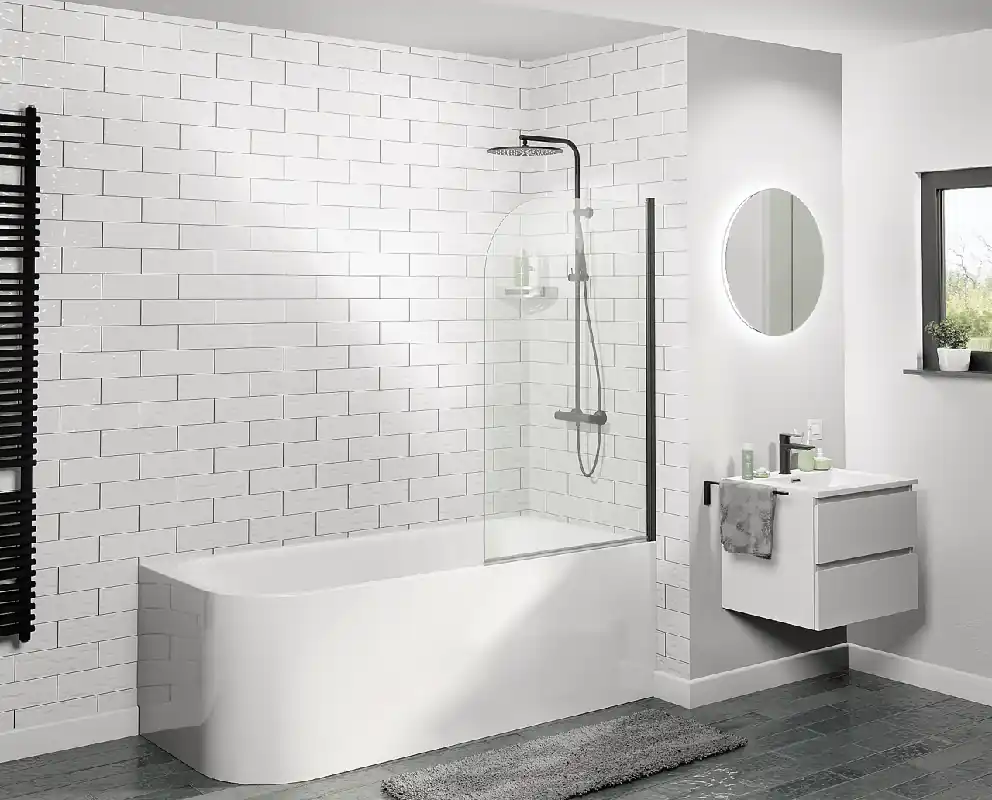Linie Milos paroi de bain seule 85 cm avec profilé noir mat