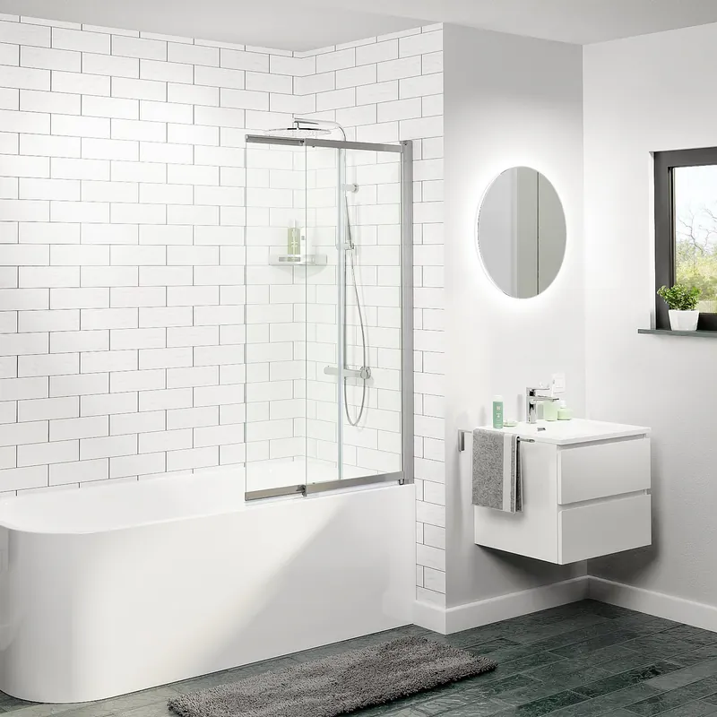 Luca Varess Vetras pare-baignoire extensible 100 cm verre transparent profilé argenté brillant