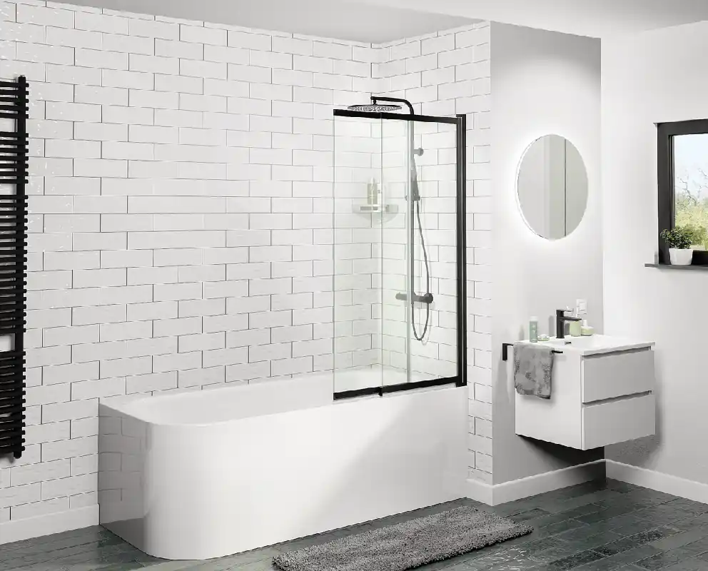 Luca Varess Vetras pare-baignoire extensible 100 cm verre transparent profilé noir mat