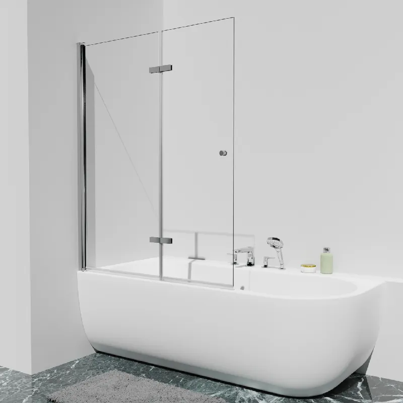 Luca Varess Kuresa pare-baignoire pliant en 2 pièces 120 cm verre transparent profil chrome brillant