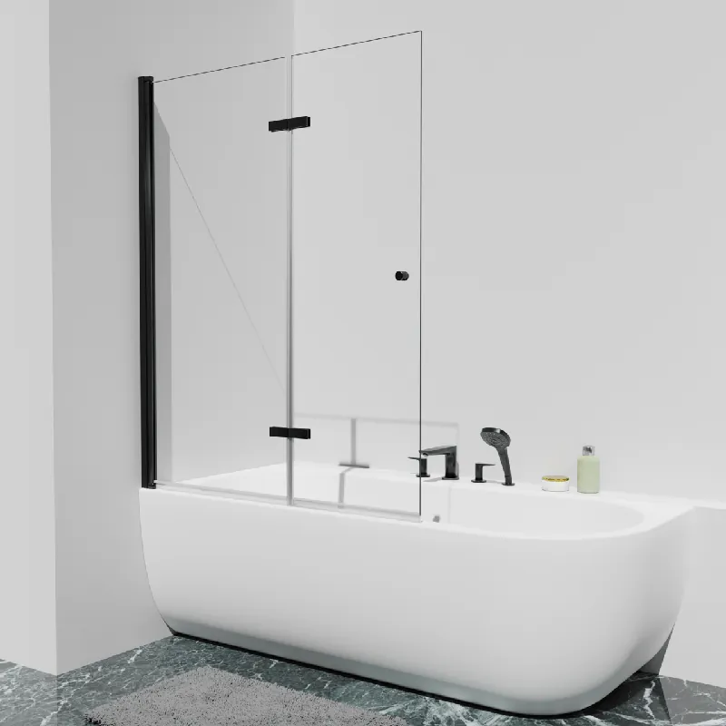 Luca Varess Kuresa pare-baignoire pliant en 2 pièces 120 cm verre transparent profil noir mat