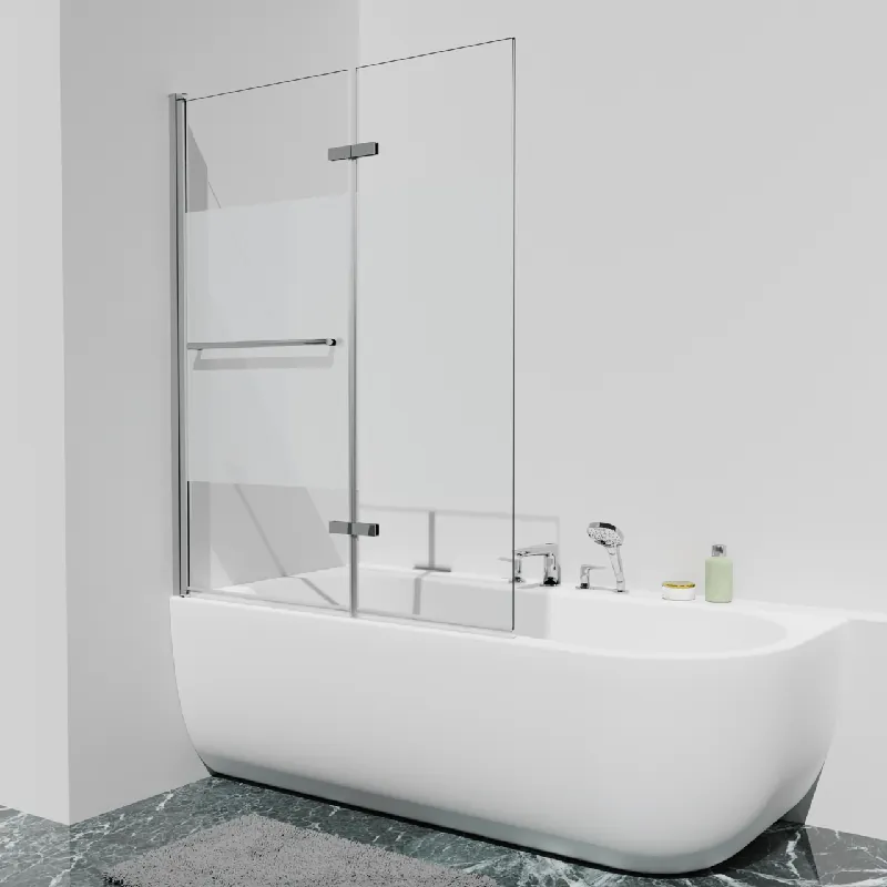 Luca Varess Kuresa pare-baignoire pliant en 2 pièces 120 cm verre transparent avec bande matte profil chrome brillant