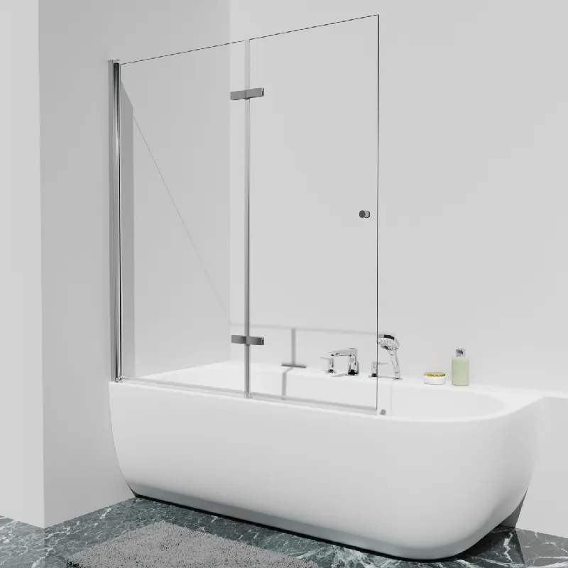 Luca Varess Kuresa pare-baignoire pliant en 2 pièces 140 cm verre transparent profil chrome brillant
