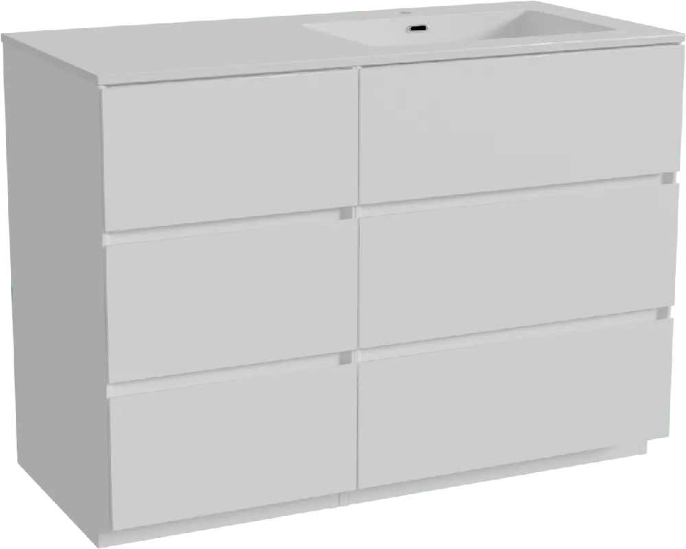Storke Edge meuble salle de bains à poser 110 x 52 cm blanc mat avec Diva plan vasque asymétrique à droite en marbre composite blanc brillant