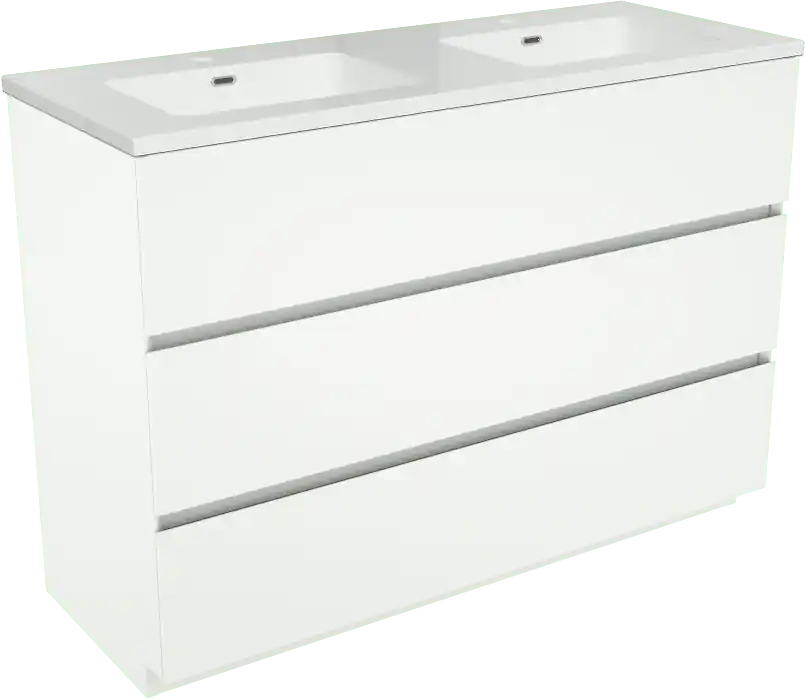 Storke Edge meuble salle de bains à poser 120 x 46 cm blanc mat avec Diva double vasque en marbre composite blanc brillant