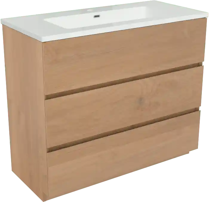 Storke Edge meuble salle de bains à poser 100 x 46 cm chêne brut avec Diva plan simple en marbre composite blanc brillant