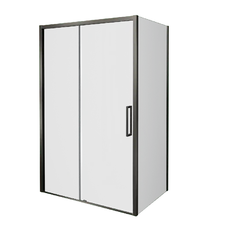 Balmani Senses Design douche d‘angle avec porte coulissante à gauche et paroi latérale fixe, 160 x 70 cm, Verre transparent, Profil Brushed GunMetal, coating inclus
