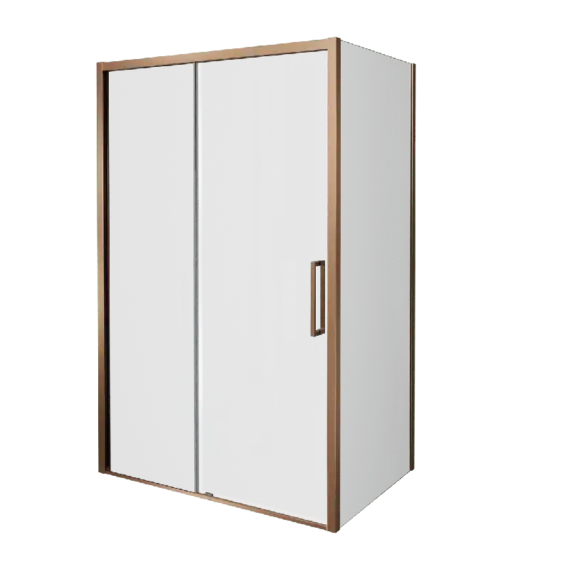 Balmani Senses Design douche d‘angle avec porte coulissante à gauche et paroi latérale fixe, 160 x 70 cm, Verre transparent, Profil Brushed Rosegold, coating inclus
