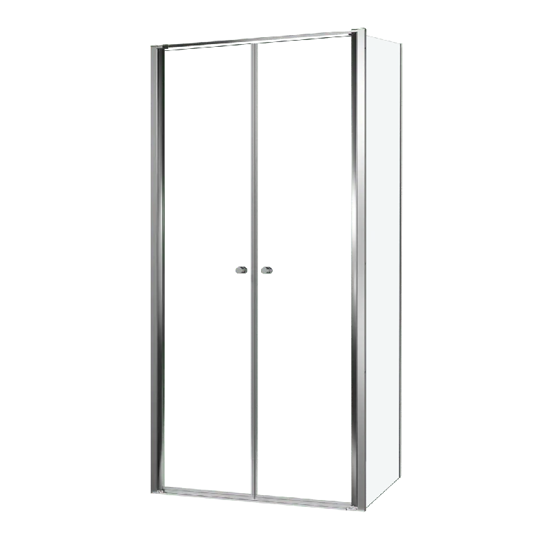 Luca Varess Kuresa douche d‘angle porte battante avec paroi latérale fixe 100 x 90 x 200 cm verre transparent et profil noir mat