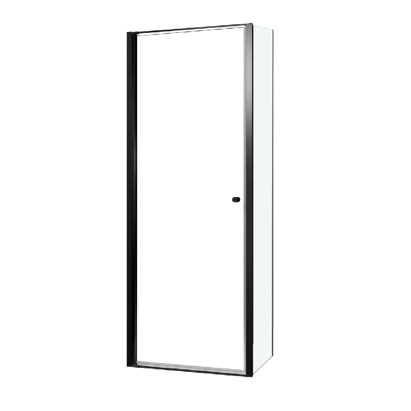 Luca Varess Kuresa douche d‘angle porte pivotante avec paroi latérale fixe 80 x 80 x 200 cm verre transparent et profil noir mat