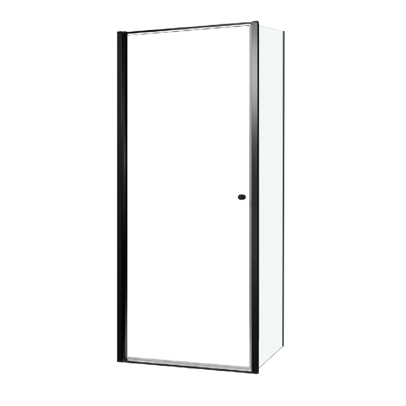 Luca Varess Kuresa douche d‘angle porte pivotante avec paroi latérale fixe 90 x 90 x 200 cm verre transparent et profil noir mat