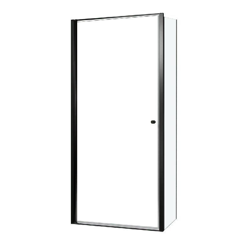 Luca Varess Kuresa douche d‘angle porte pivotante avec paroi latérale fixe 95 x 80 x 200 cm verre transparent et profil noir mat