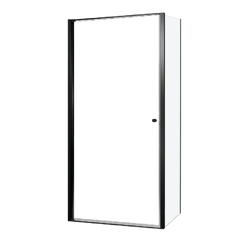 Luca Varess Kuresa douche d‘angle porte pivotante avec paroi latérale fixe 100 x 90 x 200 cm verre transparent et profil noir mat