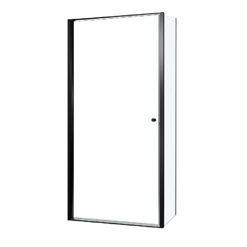 Luca Varess Kuresa douche d‘angle porte pivotante avec paroi latérale fixe 100 x 80 x 200 cm verre transparent et profil noir mat