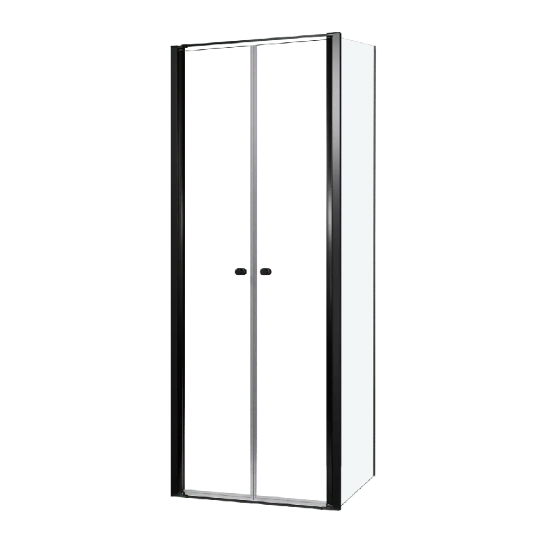 Luca Varess Kuresa douche d‘angle porte battante avec paroi latérale fixe 80 x 90 x 200 cm verre transparent et profil noir mat