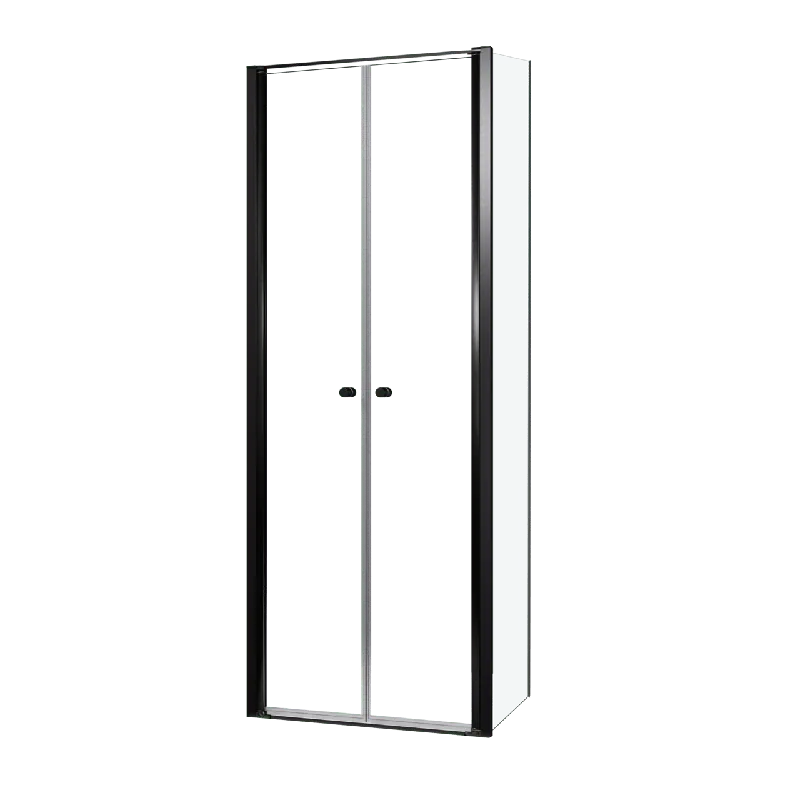 Luca Varess Kuresa douche d‘angle porte battante avec paroi latérale fixe 80 x 80 x 200 cm verre transparent et profil noir mat