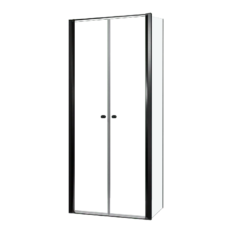 Luca Varess Kuresa douche d‘angle porte battante avec paroi latérale fixe 90 x 80 x 200 cm verre transparent et profil noir mat