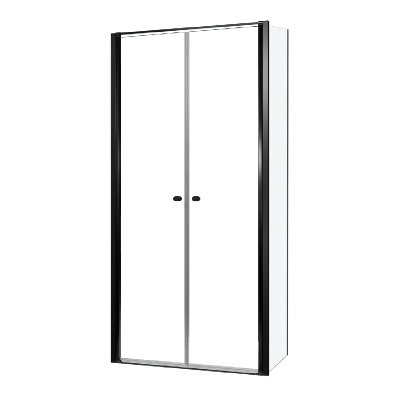 Luca Varess Kuresa douche d‘angle porte battante avec paroi latérale fixe 100 x 80 x 200 cm verre transparent et profil noir mat
