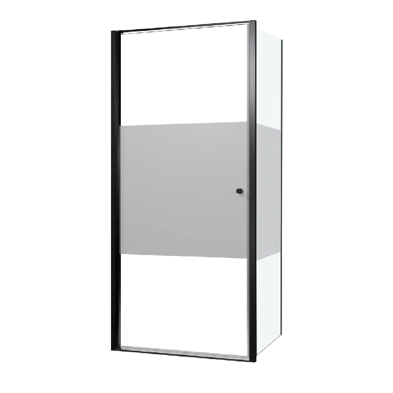 Luca Varess Kuresa douche d‘angle porte pivotante avec paroi latérale fixe 95 x 90 x 200 cm verre transparent avec bande matte et profil noir mat