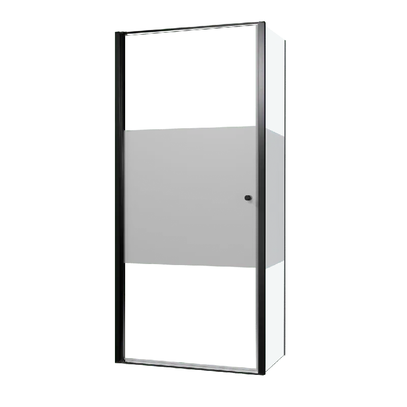Luca Varess Kuresa douche d‘angle porte pivotante avec paroi latérale fixe 95 x 80 x 200 cm verre transparent avec bande matte et profil noir mat