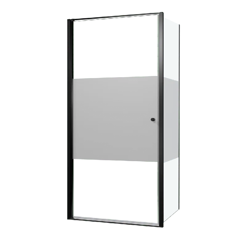 Luca Varess Kuresa douche d‘angle porte pivotante avec paroi latérale fixe 100 x 90 x 200 cm verre transparent avec bande matte et profil noir mat