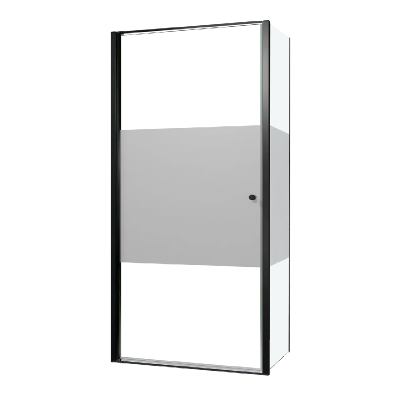 Luca Varess Kuresa douche d‘angle porte pivotante avec paroi latérale fixe 100 x 80 x 200 cm verre transparent avec bande matte et profil noir mat