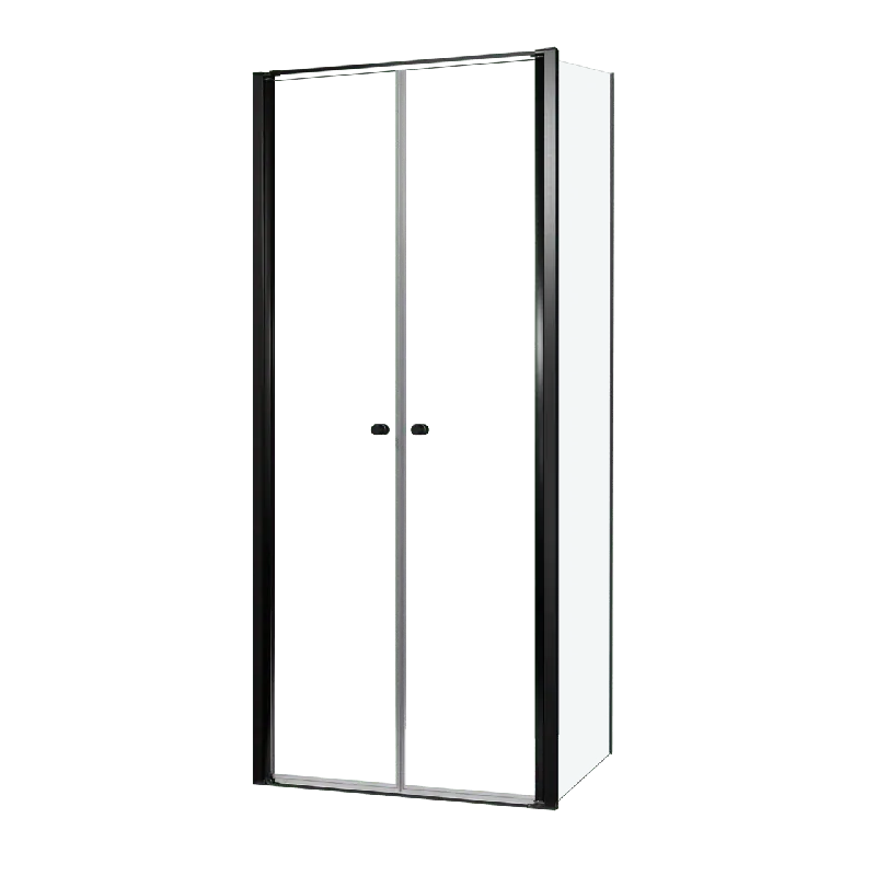 Luca Varess Kuresa douche d‘angle porte battante avec paroi latérale fixe 90 x 90 cm verre transparent et profil noir mat